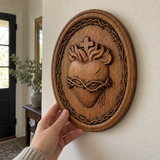 Sacred Family Three Sacred Hearts Wall Decoration Wood Sculpture