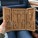 The Life of Christ Hand-Carved Beechwood Triptych – From Nativity to Resurrection Glory - product view