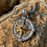 S925 Sterling Silver Rotating Compass Pendant Necklace