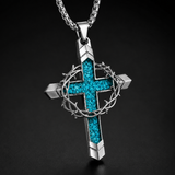 Crown of Thorns Turquoise Cross Necklace – Christian Faith Pendant with 24″ Chain