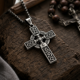 Celtic Knot Titanium Steel Cross Necklace - size and finish detail