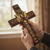 Hand-Carved Beechwood Veteran Cross Wall Plaque | USA Eagle | Proudly Served | Military Gift