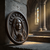 Our Lady in Tears and Prayer with a Nine-Star Halo — Hand-Carved Beechwood Statue
