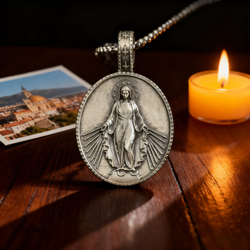 Pure Tin Miraculous Medal Virgin Mary Necklace