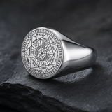 Vintage Titanium Seven Archangel Signet Ring - Amulet Against Evil Eyes, Curses, Spells