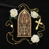 Hand-Carved Beechwood St. Benedict Medal Desktop Ornament