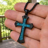 Black Turquoise-Style "Faith" Cross Necklace