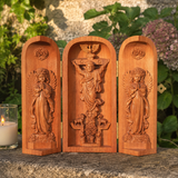 Hand-carved Portable Church - Mini Christian Ascension scene Triptych Altar