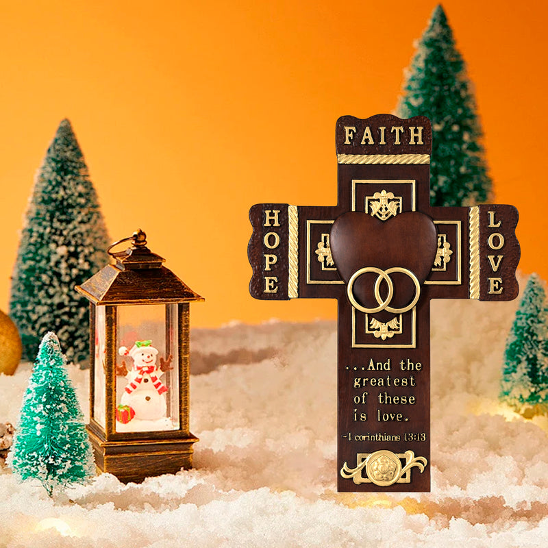 Faith, Hope, and Love Wall Cross with Bible Verse - Best Saint Valentine's day Gift