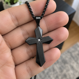 Faceted Eight Point North Star CZ Inlay Stainless Steel Cross Necklace