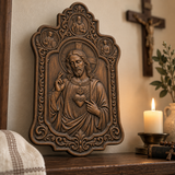 Sacred Heart of Jesus Hand-Carved Beechwood Plaque – Catholic Prayer, Home Blessing & Faith Gift