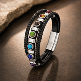 Double Layer Braided Leather 7 Chakra Natural Healing Stone Bracelet - side view