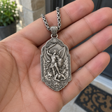 Saint Michael the Archangel 925 Sterling Silver Pendant Necklace—Christian Medal Featuring Sword and Shield Motifs