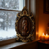 Religious gift with rich details of the wooden statue of Our Lady of Guadalupe