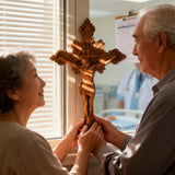 Wood carving of the Cross of the Order of Saint Benedict - with base