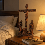Hand-Carved Ash Wood Calvary Crucifix with Jesus, Mary, St. John & Mary Magdalene