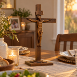 Hand-Carved Beechwood Crucifixion of Jesus Standing Cross – Christian Prayer & Home Altar Decor