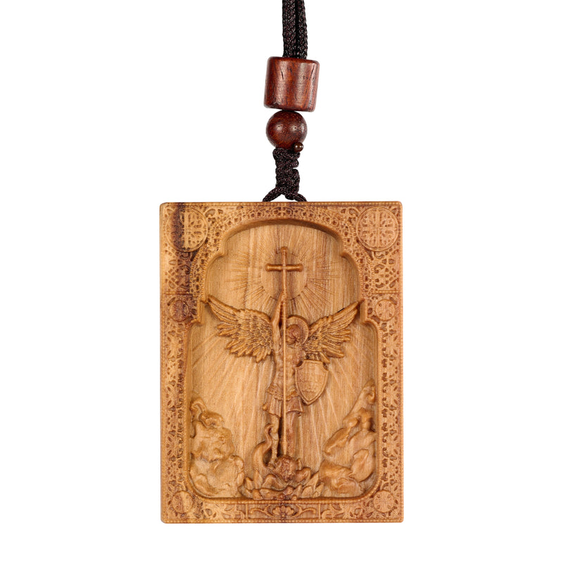 Square Archangel Michael Wooden Pendant