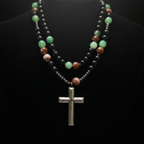 Natural Stone Rosary Cross Necklace – Faith, Earth & Timeless Devotion