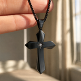 Faceted Eight Point North Star CZ Inlay Stainless Steel Cross Necklace