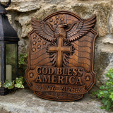 God Bless America Wooden Wall Plaque – Hand-Carved Beechwood Eagle Cross Decor, 1776–2026 250th Anniversary