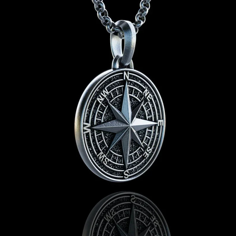 Handmade S925K Silver Compass Pendant Necklace – BGCOPPER