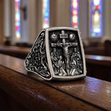 S925K Silver Handcrafted Jesus Crucifixion Scene Ring