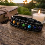 Double Layer Braided Leather 7 Chakra Natural Healing Stone Bracelet - craftsmanship detail