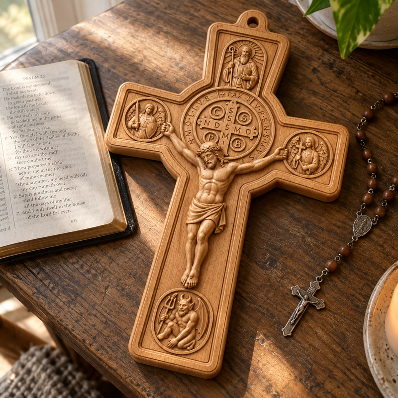 Saint Benedict crucifix available in 10 14 and 20 inch sizes
