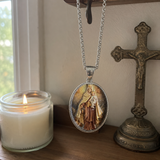 3D Raised Enamel Our Lady of Mount Carmel Oval Stainless Steel Necklace
