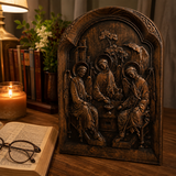 【Holy Trinity Wood Carving】Handcrafted Beech Wood Icon Three Graces Colorway Home Prayer Altar Spiritual Gift