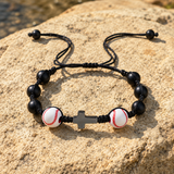 Sports Faith Baseball Bead Cross Adjustable Braided Bracelet