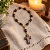 Handmade Wooden Bead Rosary Bracelet with Crucifix – Christian Prayer Bracelet