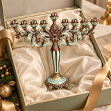 Elegant Nine-Branch Hanukkah Menorah – Vintage Enamel Candle Holder