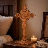 Wood carving of the Cross of the Order of Saint Benedict - with base