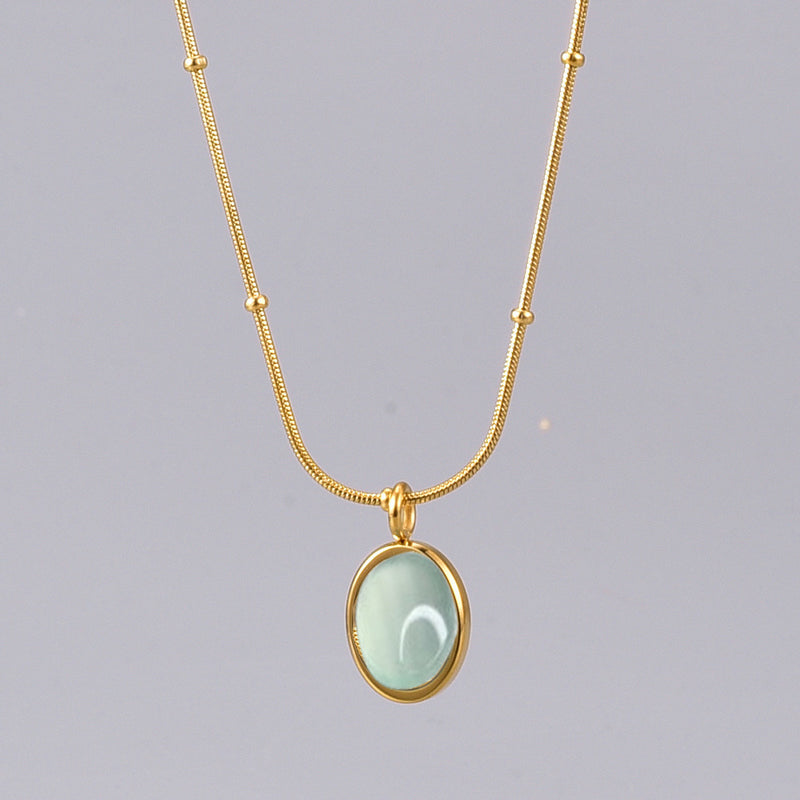 Oval Natural Necklace Pendant Chain
