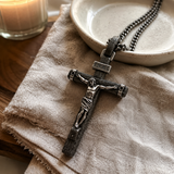 Jesus Crucifixion S925K Silver Crucifix Pendant- with 5mm Titanium Cuban Chain