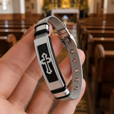 Men’s Christian Cross Mesh Bracelet – Stainless Steel Faith Wristband in Gold or Black - Christian gift presentation