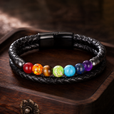 21cm Double Braided Leather 7 Chakra Natural Healing Stone Bracelet