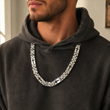 Men's Cross Byzantine Chain Titanium Steel Set, Christian Faith Bracelet & Necklace, Vintage Hollow Cross Religious Jewelry