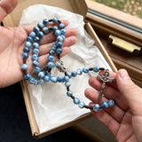 Hand Woven Holy Trinity Crucifix Mary Holy Medal Blue Rosary - Christian gift presentation