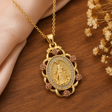 Two‑Tone Rose Virgin Mary Necklace, Vintage Zircon Religious Pendant for Women