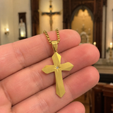 Faceted Eight Point North Star CZ Inlay Stainless Steel Cross Necklace
