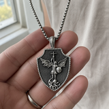 Saint Michael Shield Pendant Necklace – Pure Tin Protection Medal