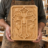 Lion of Judah Holy Cross – Hand-Carved Wooden Christian Wall Plaque