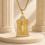 Our Lady of Guadalupe Temple‑Style Rhinestone Inlaid Stainless Steel Necklace