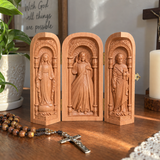 Hand-Carved Travel Triptych Altar: The Holy Family at Your Side