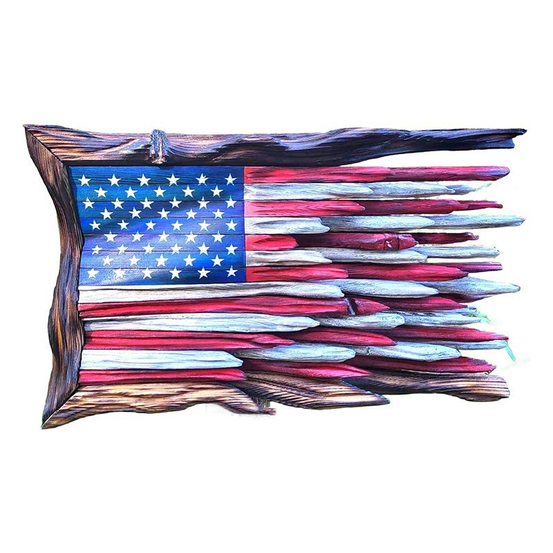 American Flag Solid Wood Engraved Wall Hanging: Independence Day Declaration of Glory