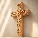 Hand-Carved Beechwood Crown of Thorns Wall Cross