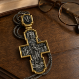 Orthodox S925K Silver Double-Sided Engraved Jesus Christ Crucified and Saints Orthodox Necklace